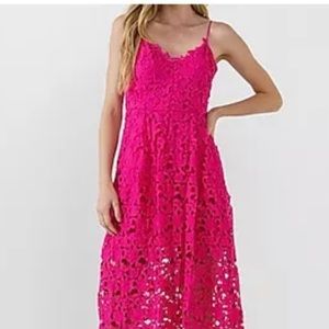 Hot Pink lace pink midi dress NWT
